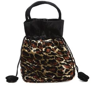 Leopard Print Velvet Drawstring Bag